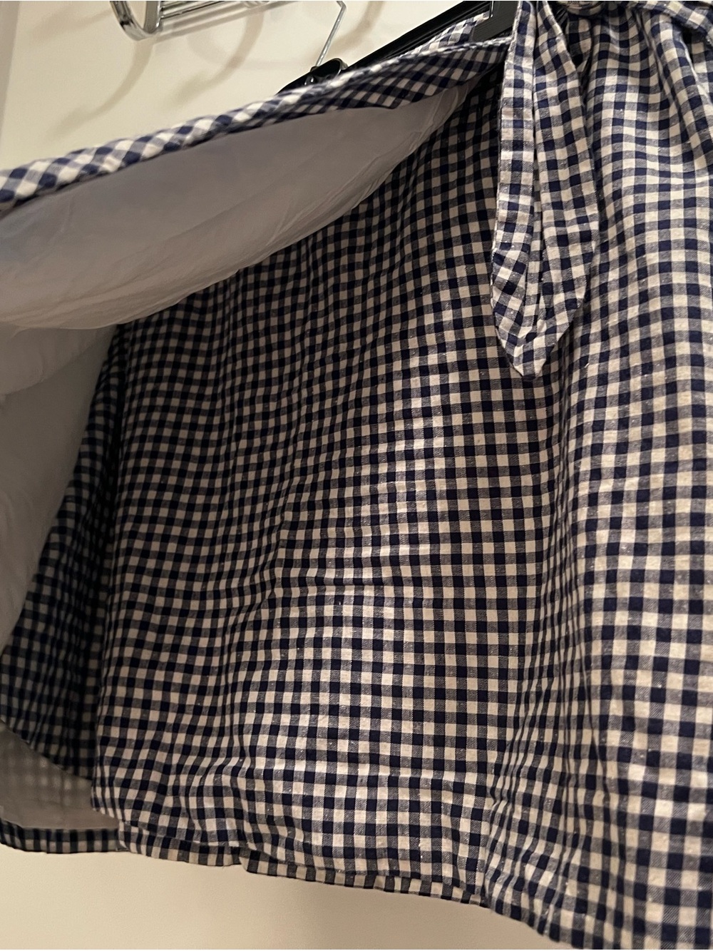 Sezane Navy & White Gingham Wrap Mini Skirt - Picture 4 of 6